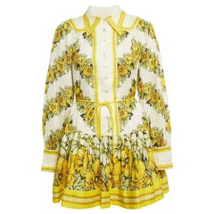 Alemais Yellow Floral Print Linen Gisela Mini Dress S