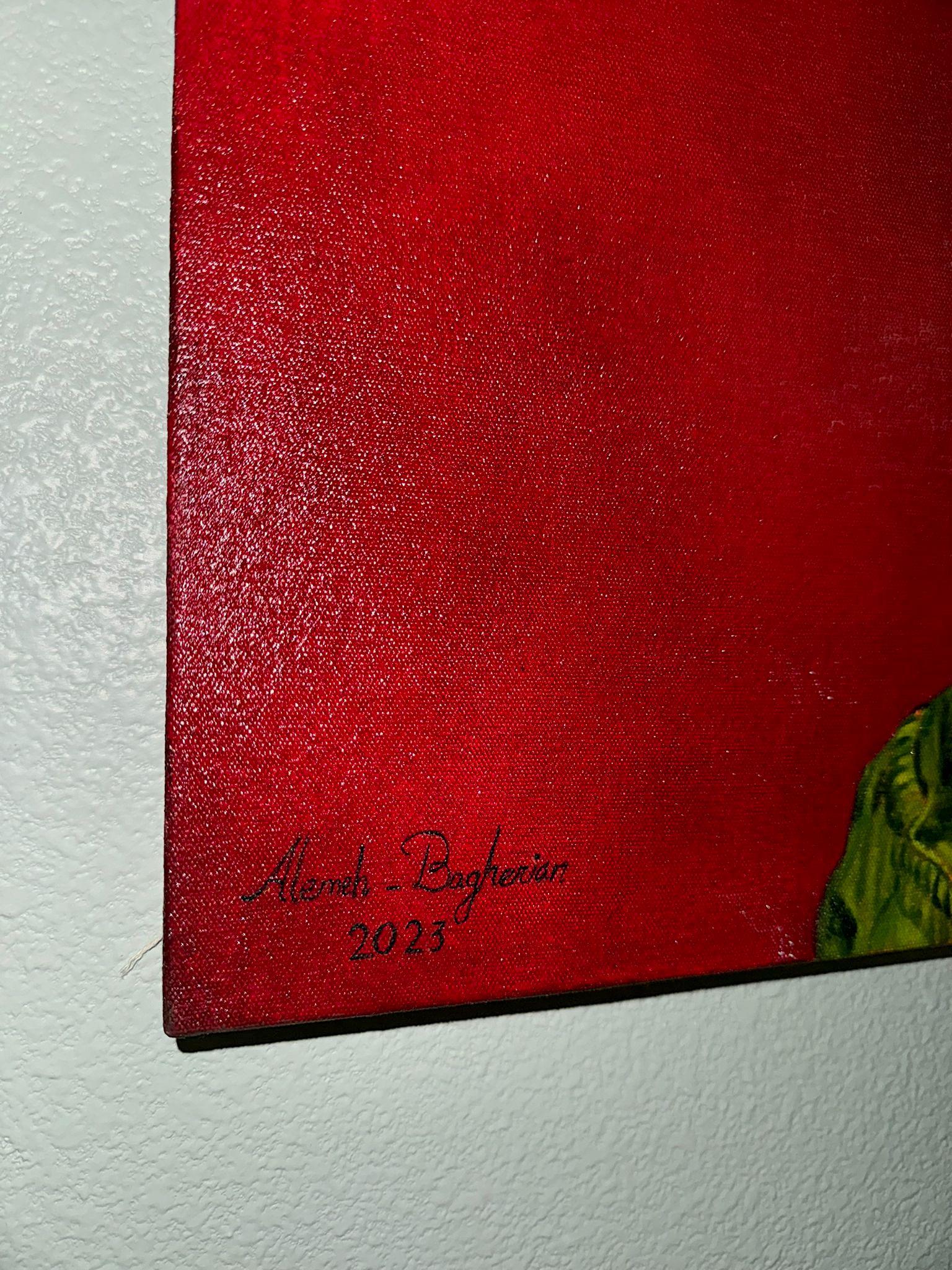 Don't judge Mary Magdalene - Red Figurative Painting by Alemeh Bagherian
