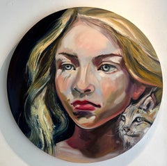 Mädchen mit Luchs: Figuratives Ölgemälde, 110 Ø cm, 2026