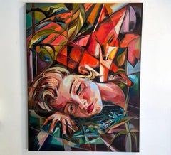 Rendez-vous avec le renard de Franz Marc : Peinture à l'huile figurative, 160x130cm, 2010+