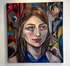 Rendezvous with Franz Marcs Horse: Figurative Oil Painting, 2022, 140x130cm