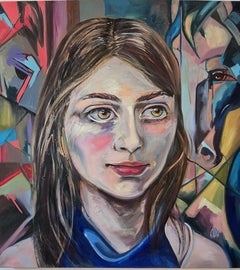 Rendezvous with Franz Marcs Horse: Figurative Oil Painting, 2022, 140x130cm