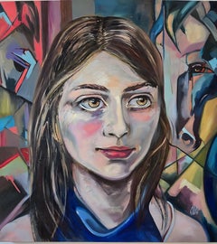 Rendezvous with Franz Marcs Horse: Figurative Oil Painting, 2022, 140x130cm
