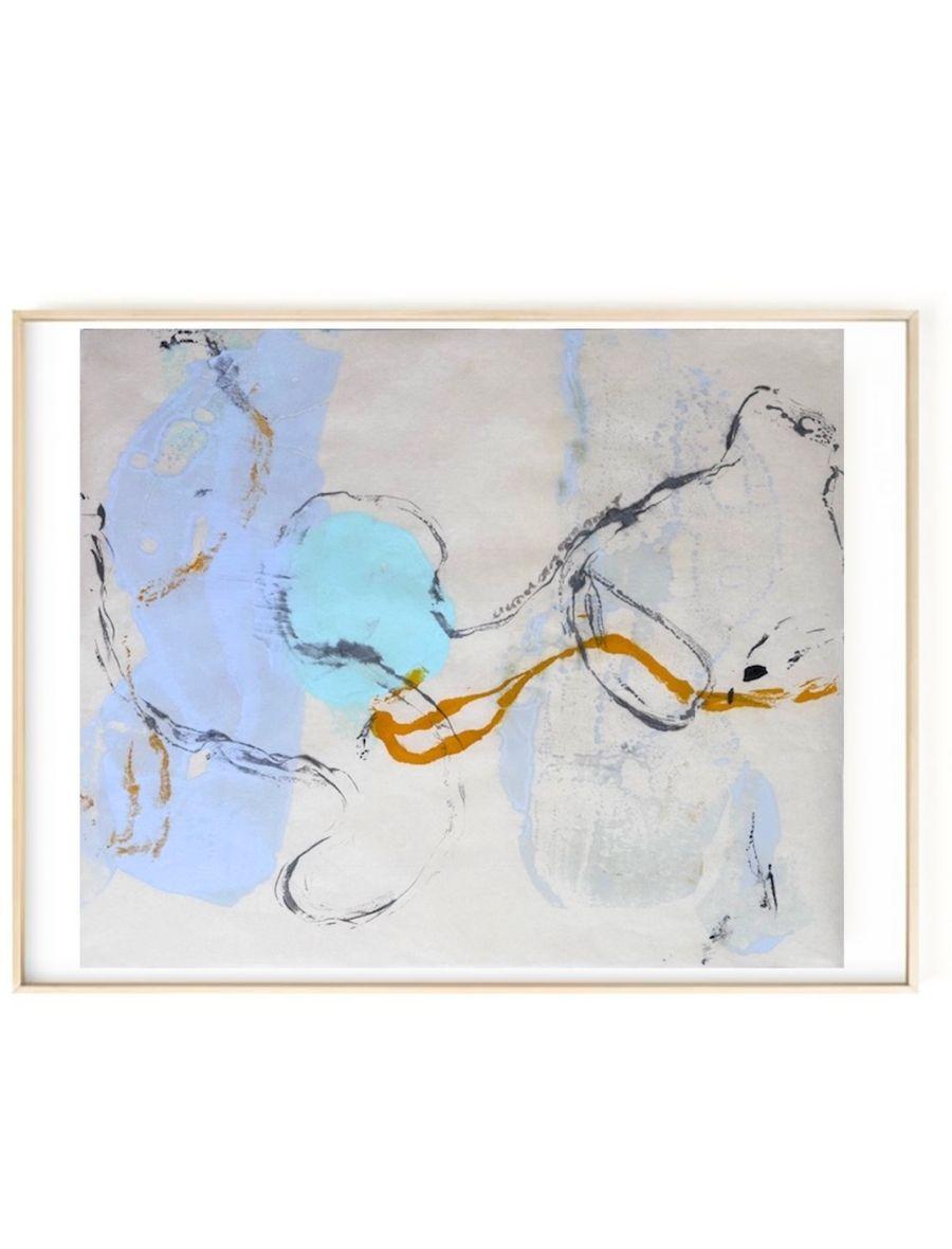 In Eternal Streams Meet color, line, shape, and texture collide with handwritten romantic fragments of prose on Kozuke ivory paper. This one-of-a-kind, unmounted encaustic monotype illuminates a poetic interior landscape. The softness of the washi