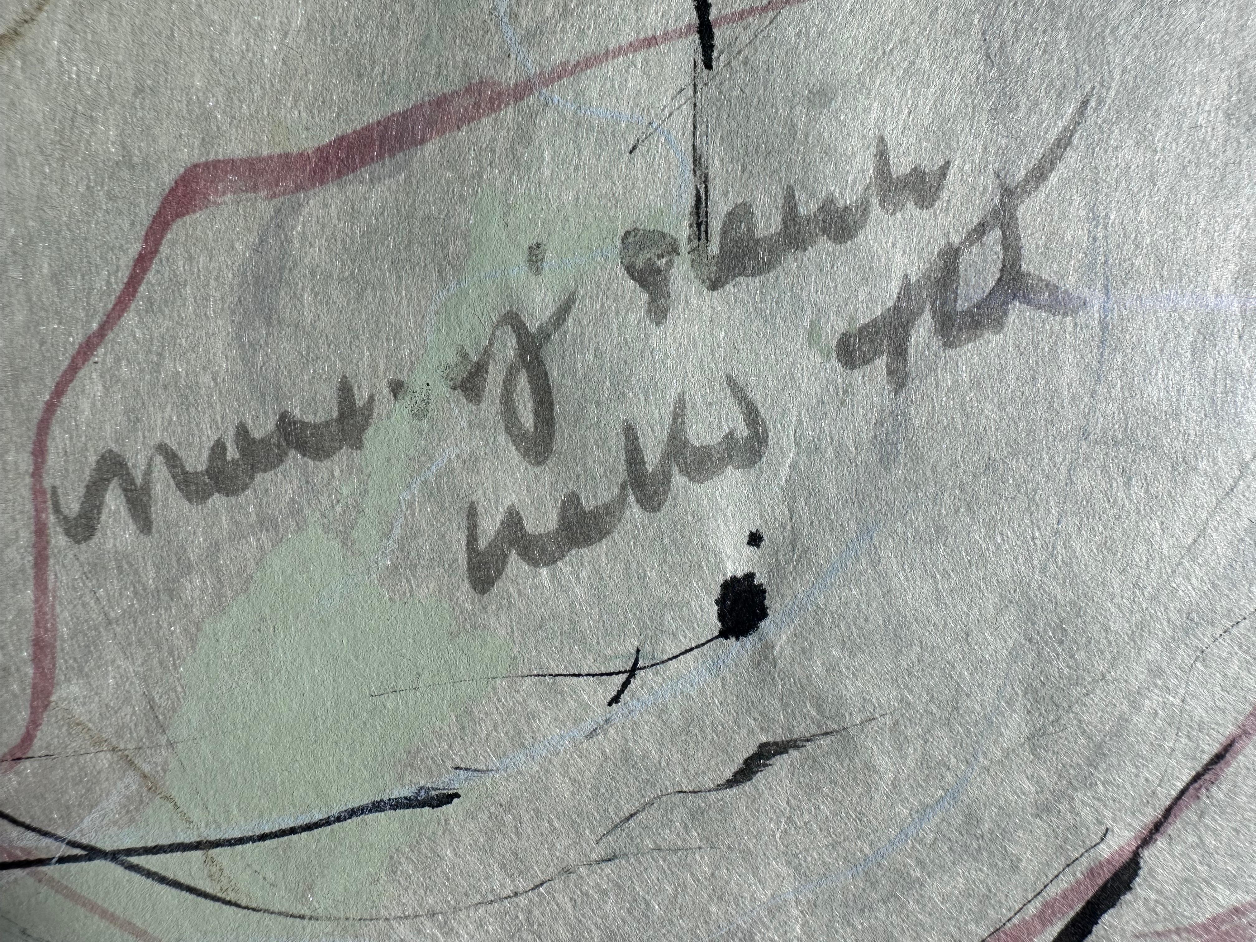 In Last Noon Beheld Them il colore, la linea, la forma e la consistenza si scontrano con frammenti di prosa romantica scritti a mano su carta avorio Kozuke. Questo monotipo ad encausto, unico nel suo genere e non montato, illumina un poetico