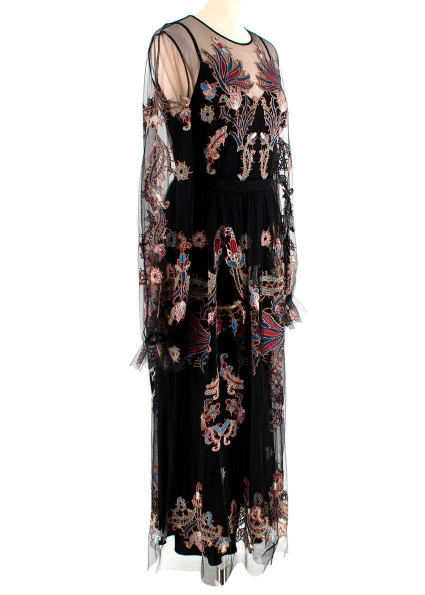 Alena Akhmadullina Black Embroidered Mesh Maxi Dress US6 In Excellent Condition In London, GB