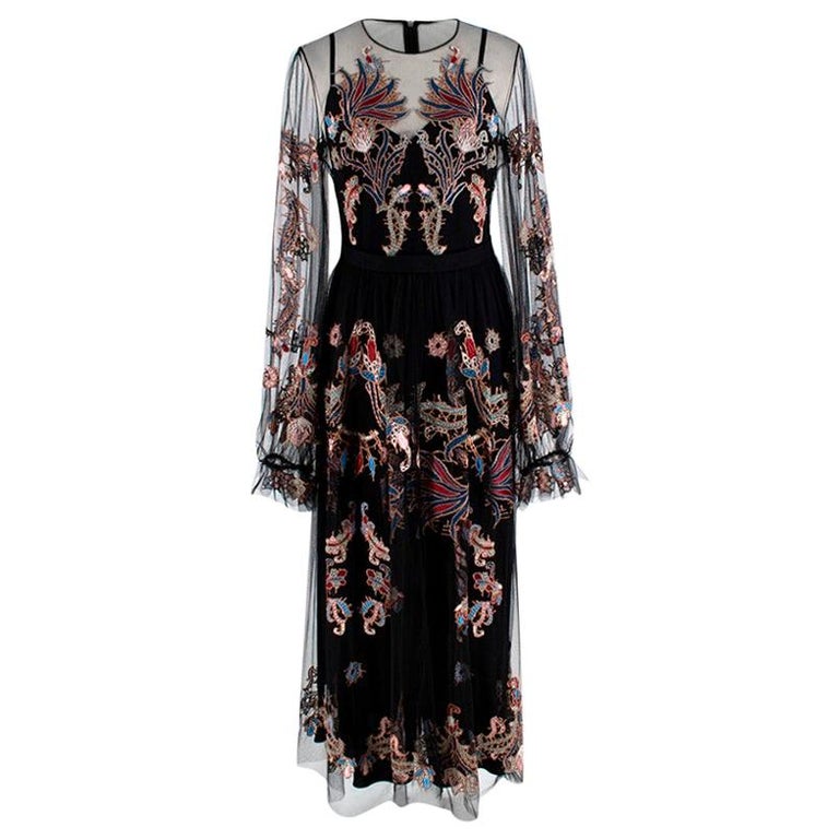 Black Embroidered Mesh Dress Black Floral 2024 Embroidered Mesh Dress
