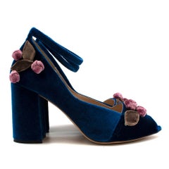 Alena Akhmadullina Blue Velvet Floral Applique Sandals 40