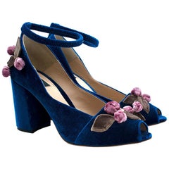 Alena Akhmadullina Blue Velvet Floral Applique Sandals 40