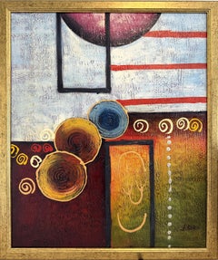 Alena Kalen Modern Geometric Original Abstract Oil Painting "Inner Smile” COA
