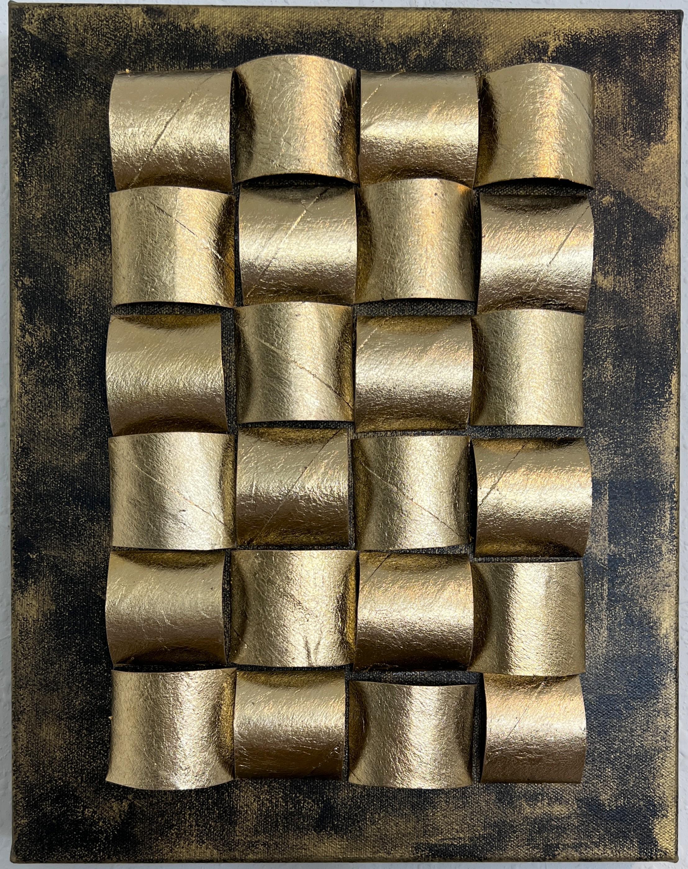 "Golden Folds" by Alena Kalen  3D Textured Modern Interior Art  Signed + COA