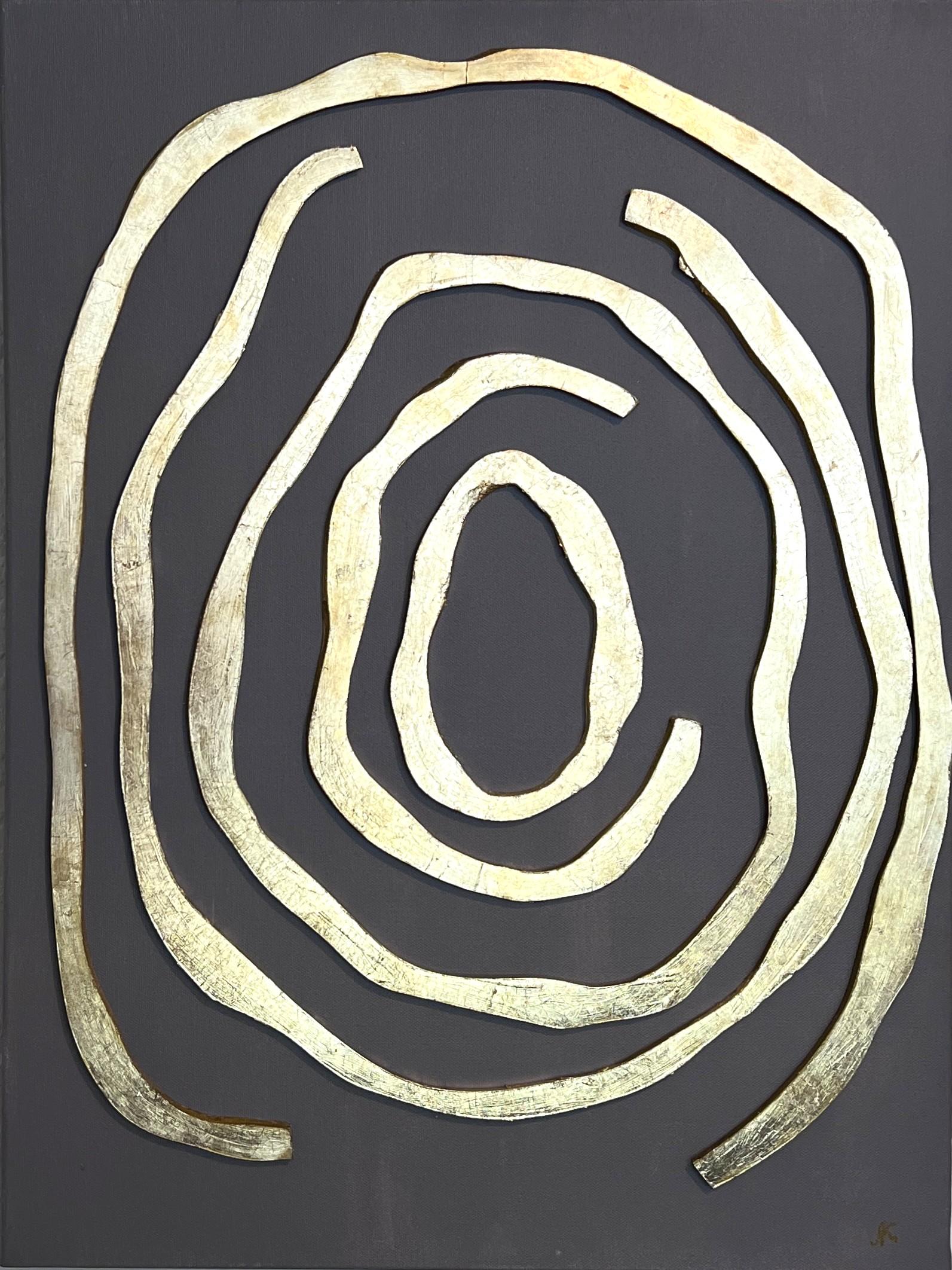 "Golden Labyrinth" is a striking original textured artwork by contemporary artist Alena Kalen, created in 2025. This modern abstract piece is a meditation on motion, flow, and the quiet complexity of inner landscapes. Featuring hand-applied,