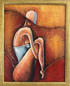 Original Abstract Figure Oil Painting Alena Kalen "Warm Solitude" Framed, COA