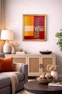 Pintura al óleo original abstracta con textura de Alena Kalen "Tótem" enmarcada, COA