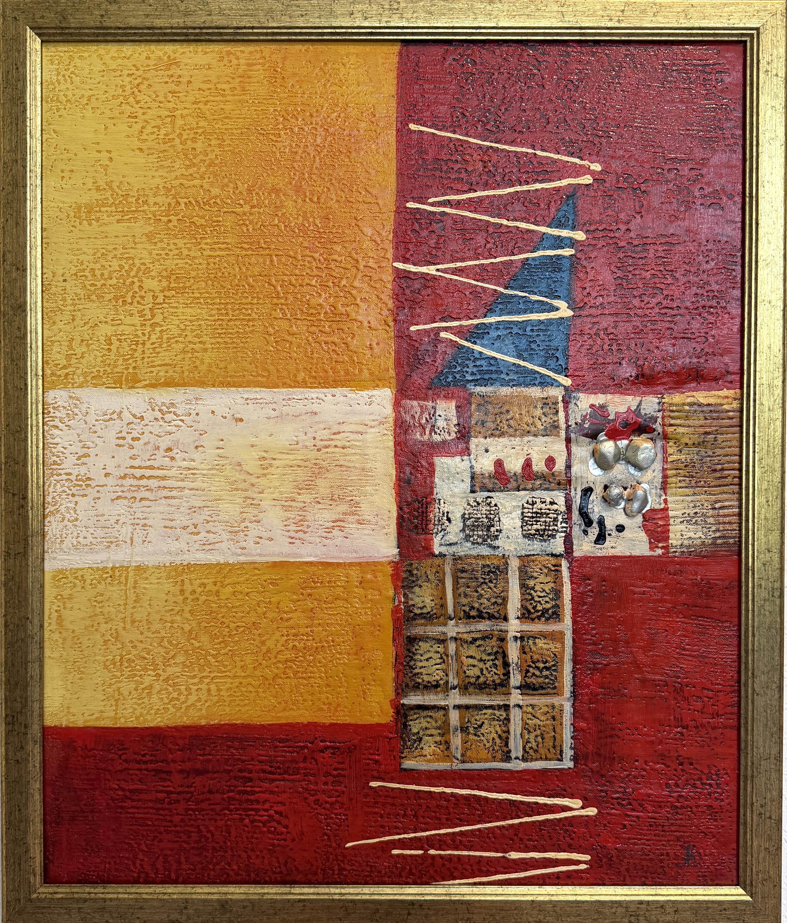 Peinture à l'huile abstraite texturée originale d'Alena Kalen "Totem" encadrée, COA