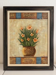 Original Floral Oil Painting “Golden Bloom” by Alena Kalen Framed Textured, COA