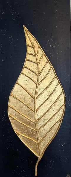 Arte original en pan de oro sobre lienzo - "Hoja intemporal" por Alena Kalen 2025, COA