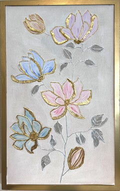 "Whispers in Bloom" - Gemischte Medien strukturierte Malerei von Alena Kalen, gerahmt, COA