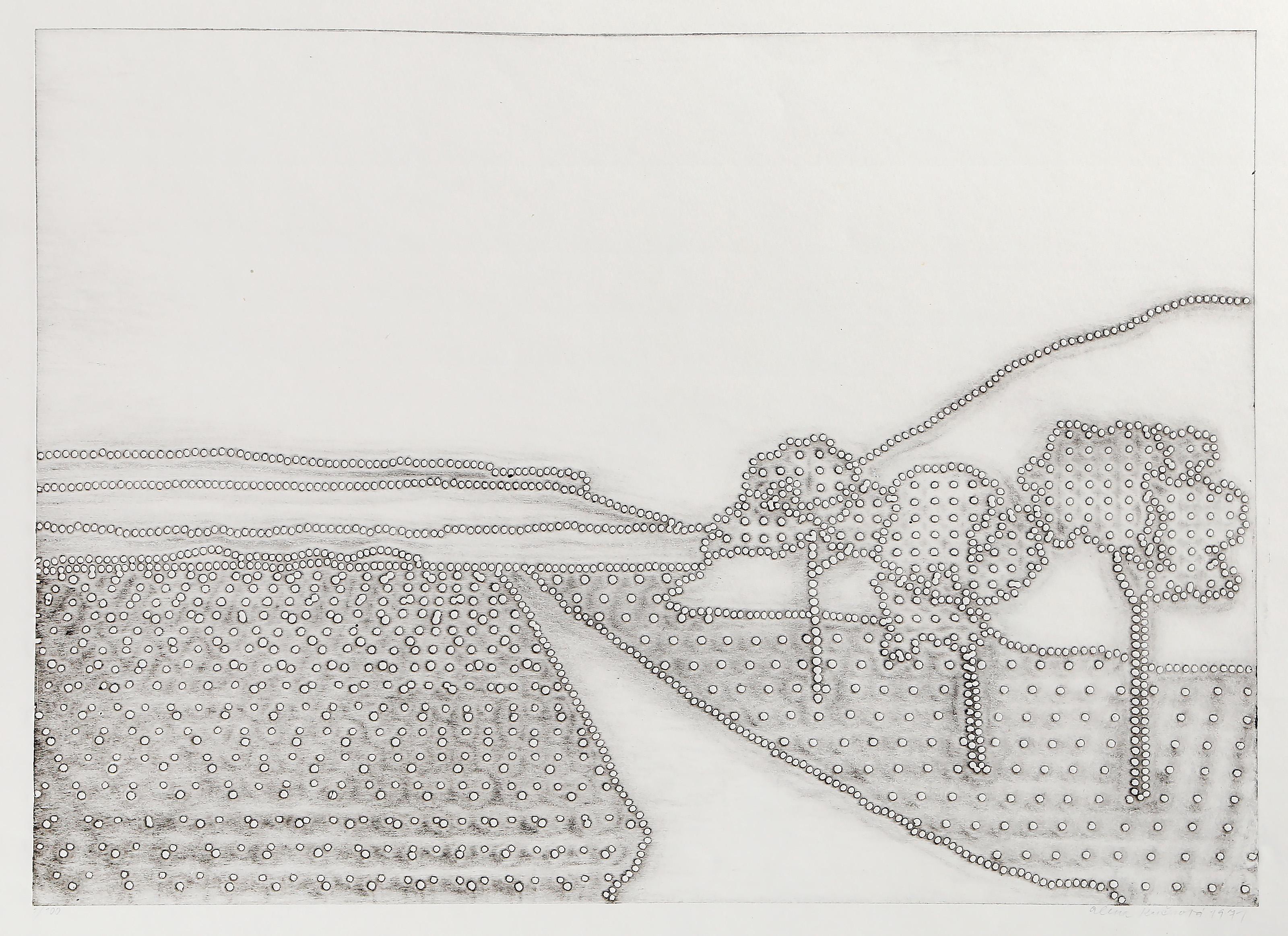 Alena Kucerova, Czech (1935 - ) - Landscape, Year:  1971, Medium:  Drypoint with Embossing, Signed, numbered, and dated in pencil, Edition:  1/100, Image Size:  10.5 x 15 inches, Size:  15.5 x 21 in. (39.37 x 53.34 cm), Description:  A minimalist