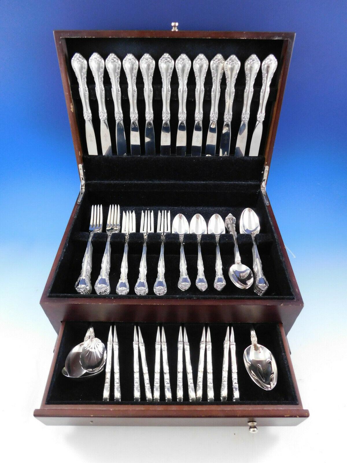 Alencon Lace by Gorham circa 1965 sterling silver flatware set of 77 pieces. This set includes:

12 knives, 9 1/8