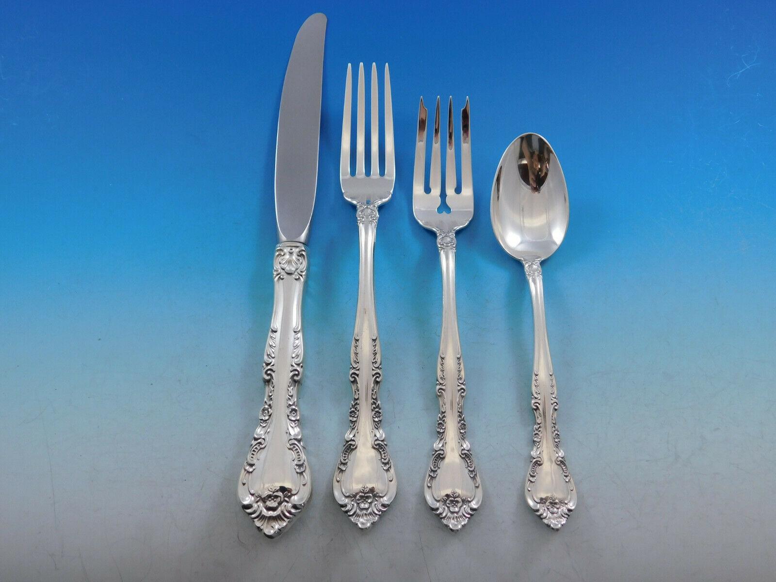 Alencon Lace by Gorham Sterling Silver Flatware Set for 12 Service 77 Pieces In Excellent Condition For Sale In Big Bend, WI