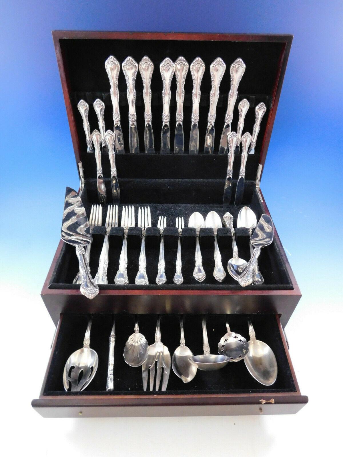 Alencon Lace by Gorham circa 1965 sterling silver flatware set - 67 pieces. This lovely pattern is adorned with a delicate border of design, similar to that of fine lace. This set includes:

8 knives, 9 1/8