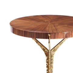Nature inspired walnut veneer cast brass Alentejo side table by InsidherLand