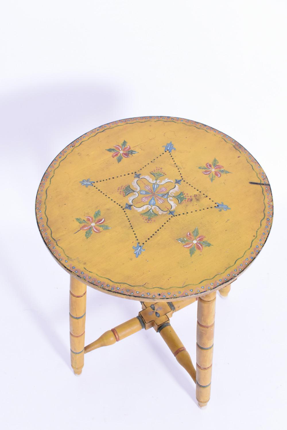 Folk Art Alentejo yellow painted round side table, 1950s.