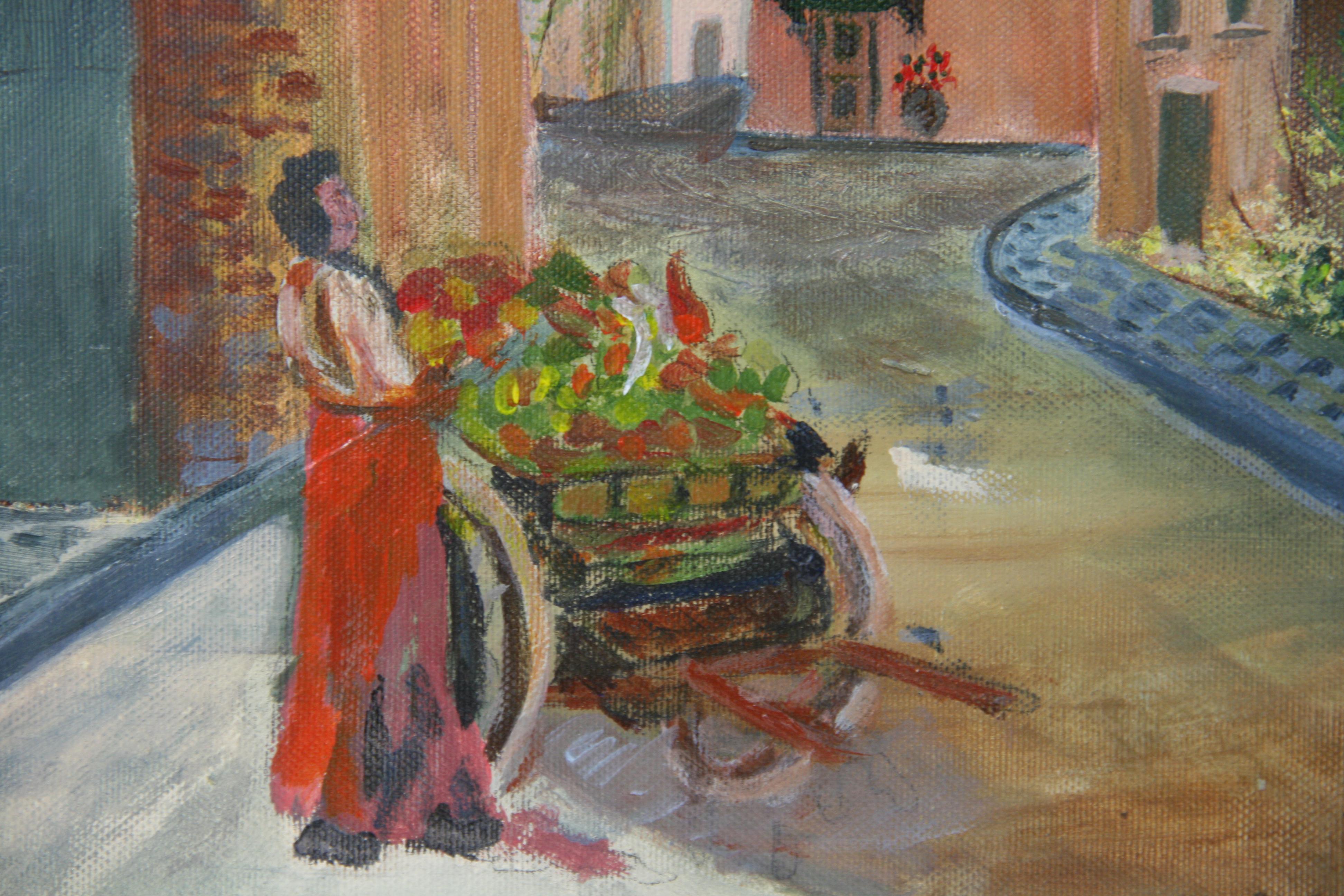 Venditori di frutta italiani Scena di strada Pittura di paesaggio in vendita 1