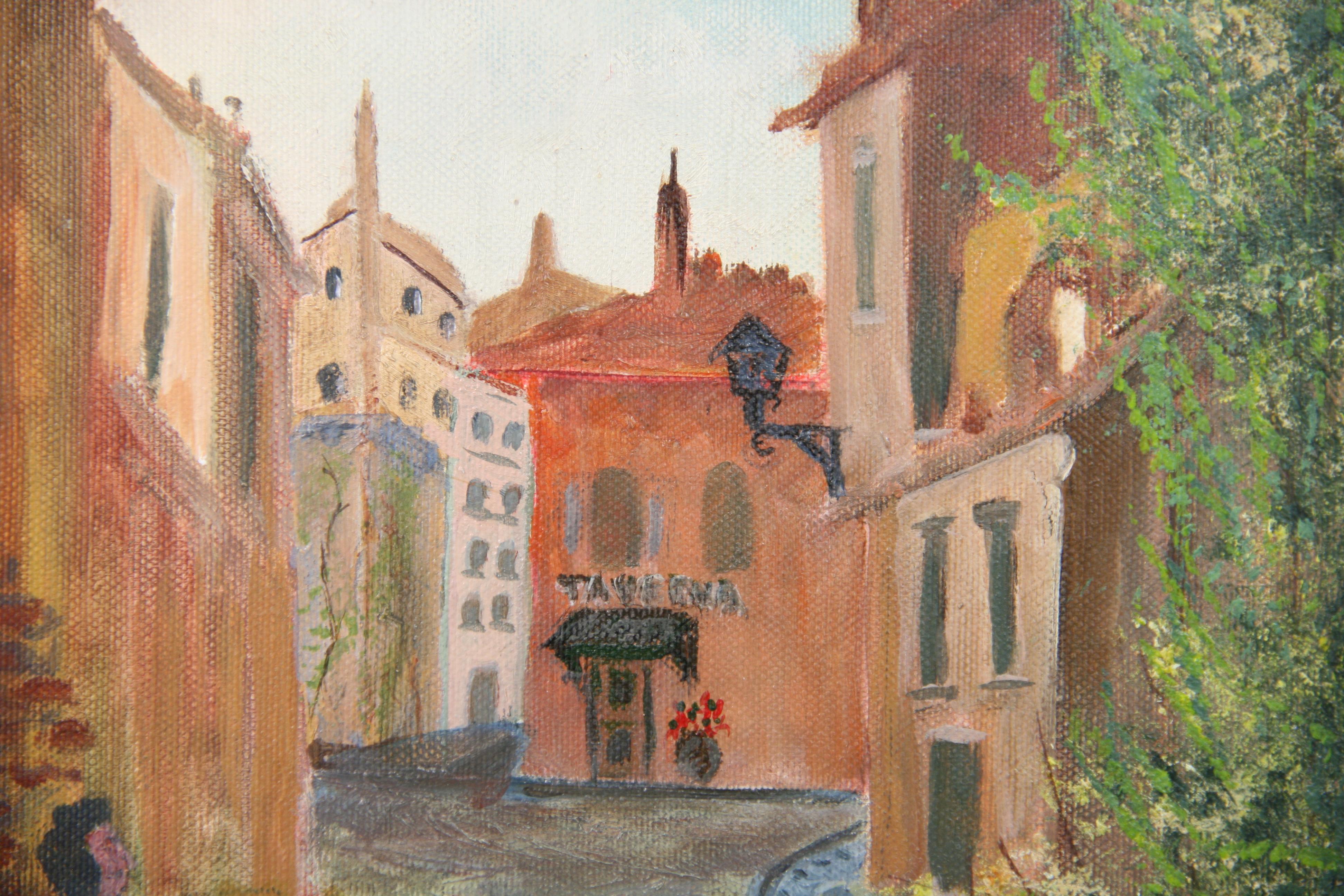Venditori di frutta italiani Scena di strada Pittura di paesaggio in vendita 2