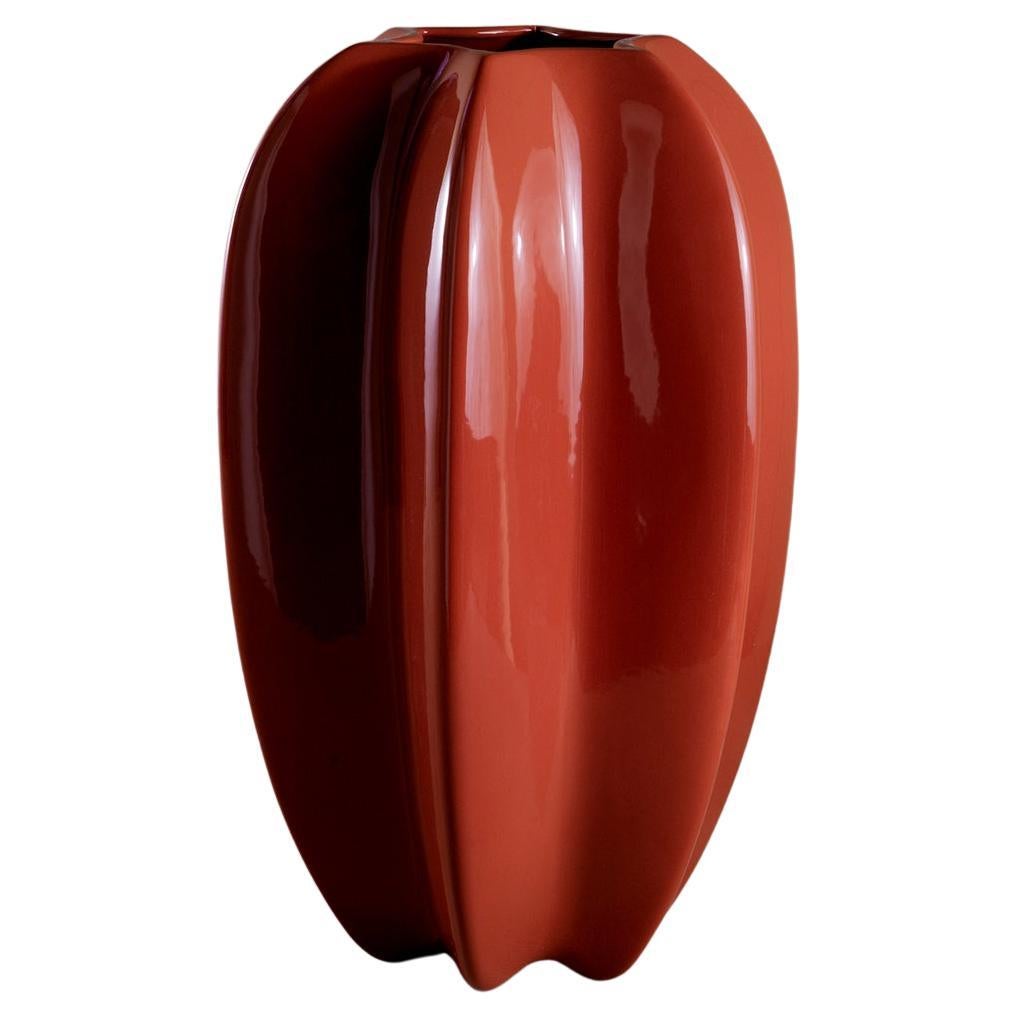 Vaso in ceramica Aleph Channeled Red di Marioni LAB in vendita