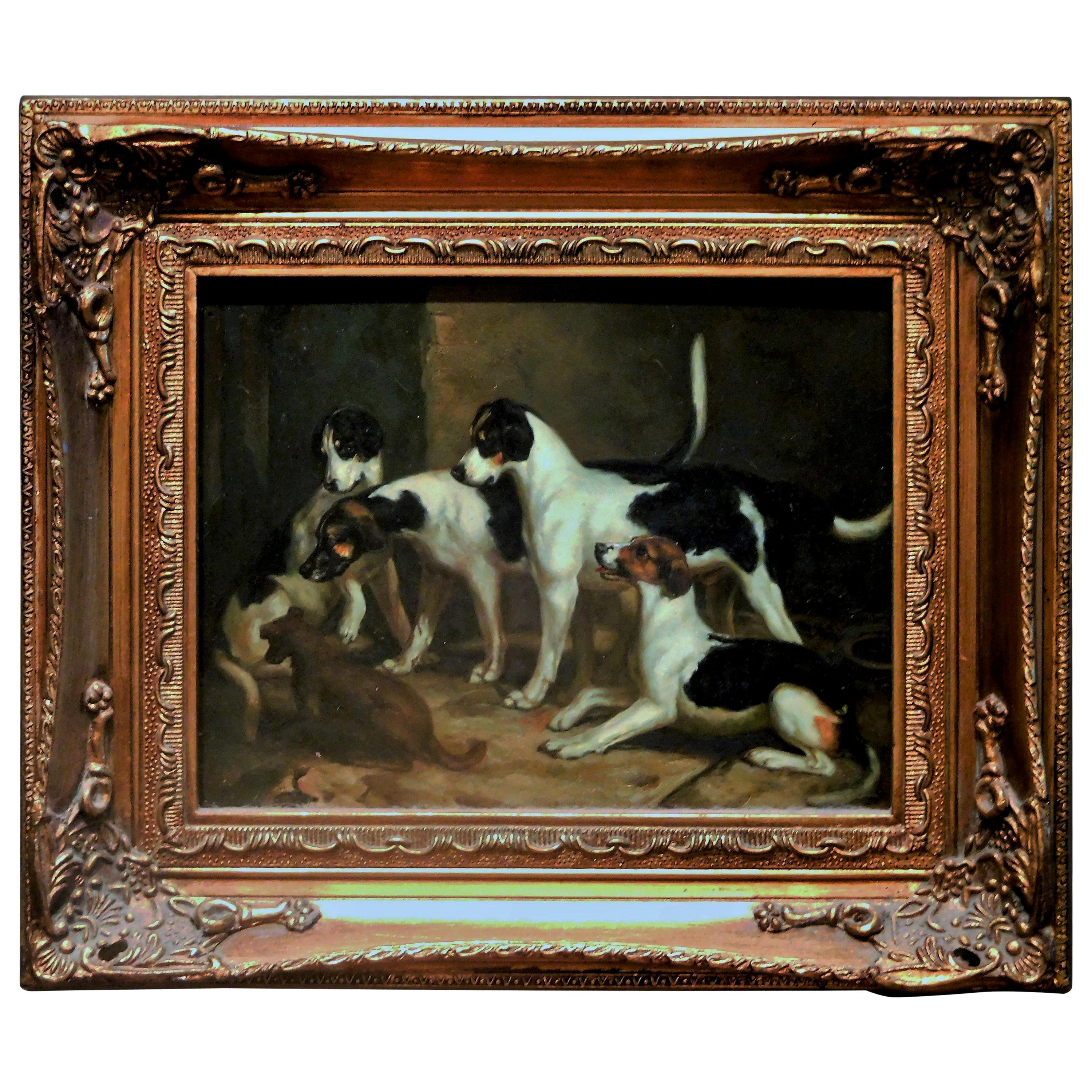 Alert Hounds, Oil Painting on Pine Panel, Late Victorian British School For Sale