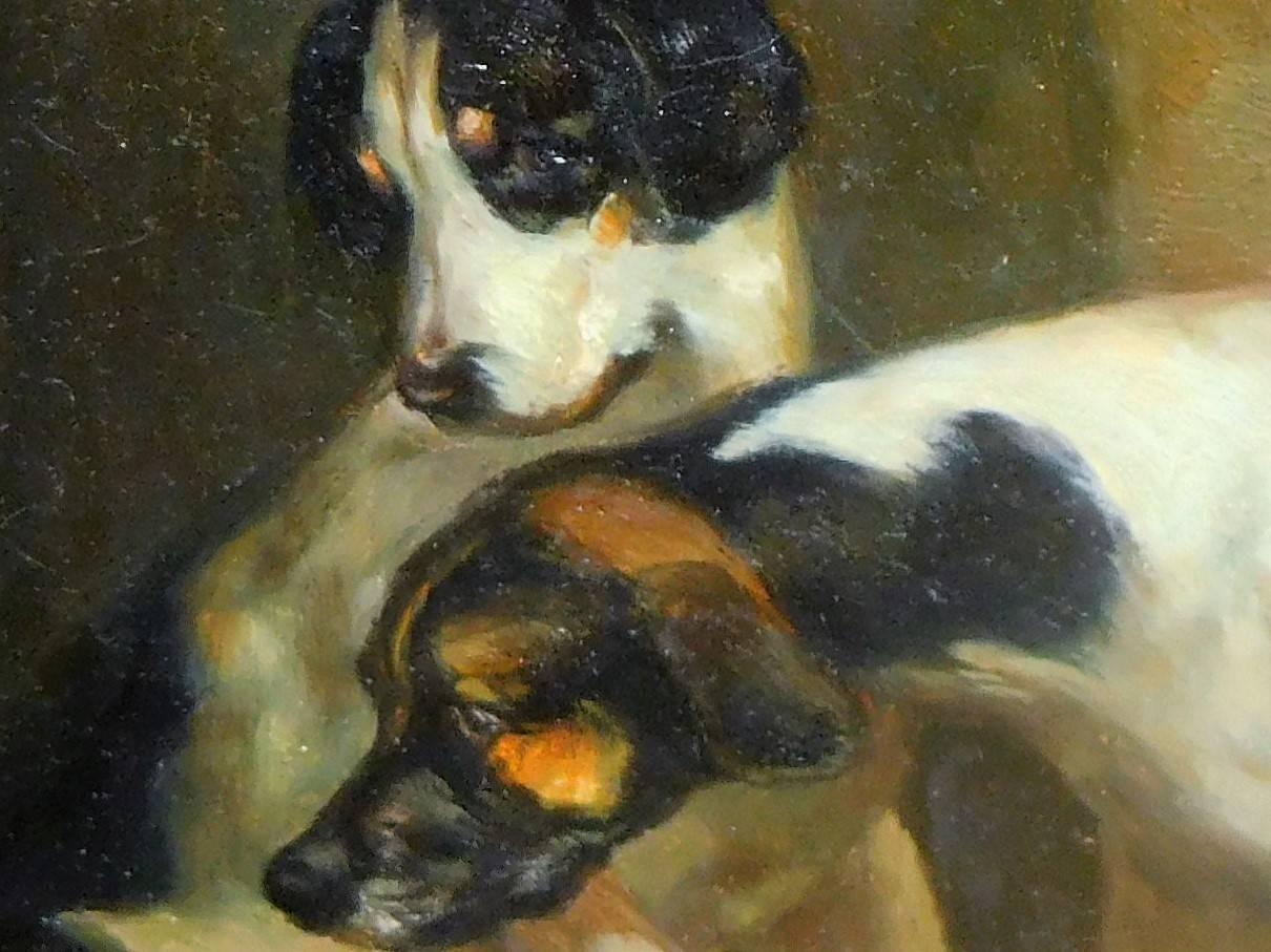 Hand-Painted Alert Hounds, Oil Painting on Pine Panel, Late Victorian British School For Sale