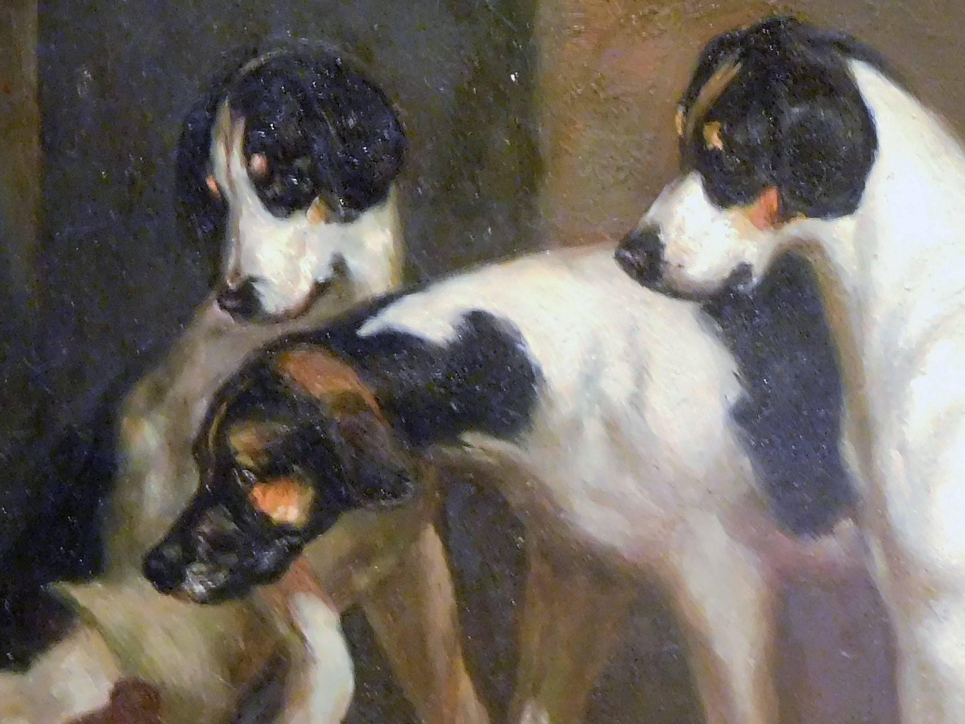 Alert Hounds, Oil Painting on Pine Panel, Late Victorian British School In Good Condition For Sale In Quechee, VT