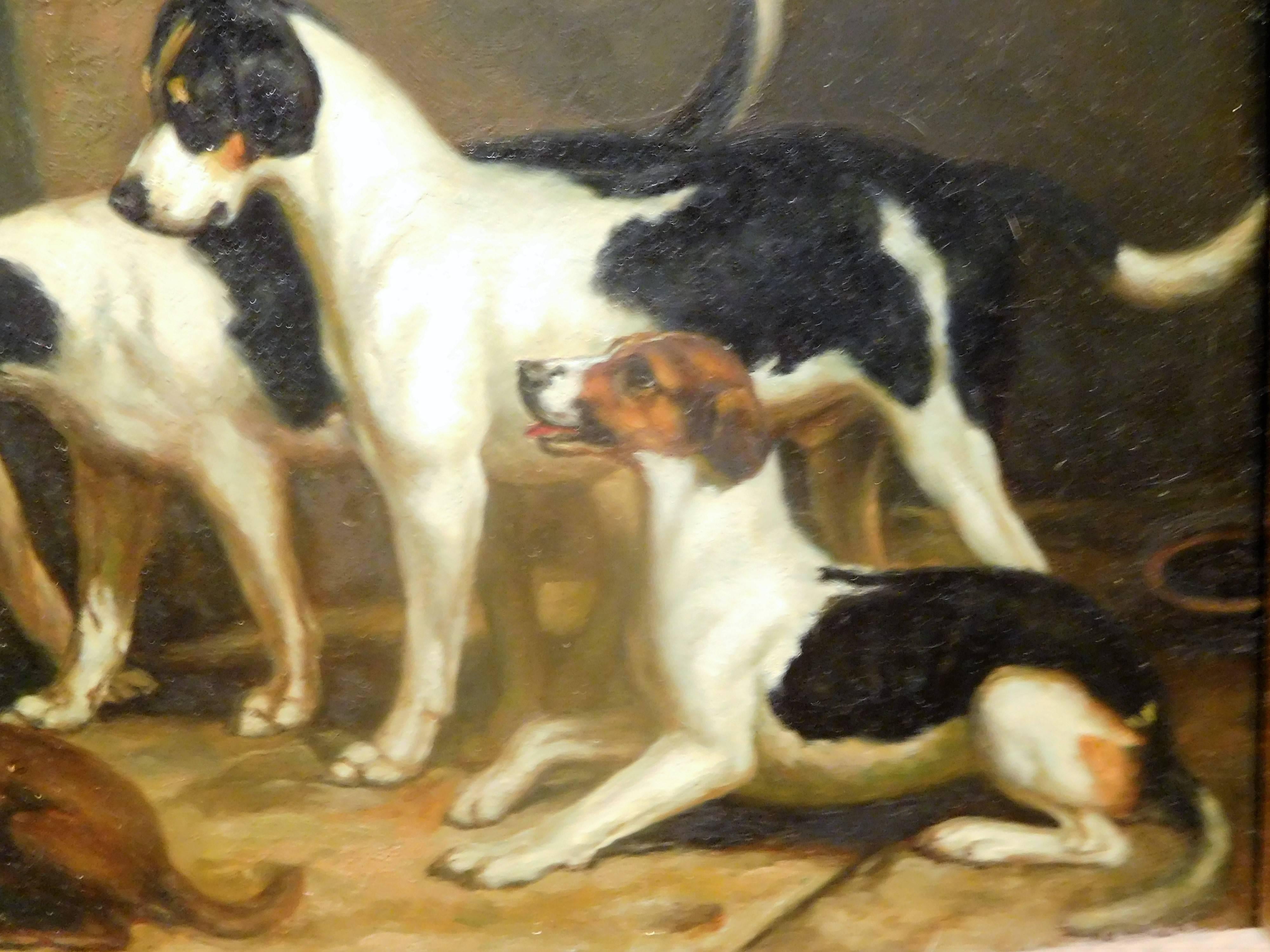 20th Century Alert Hounds, Oil Painting on Pine Panel, Late Victorian British School For Sale