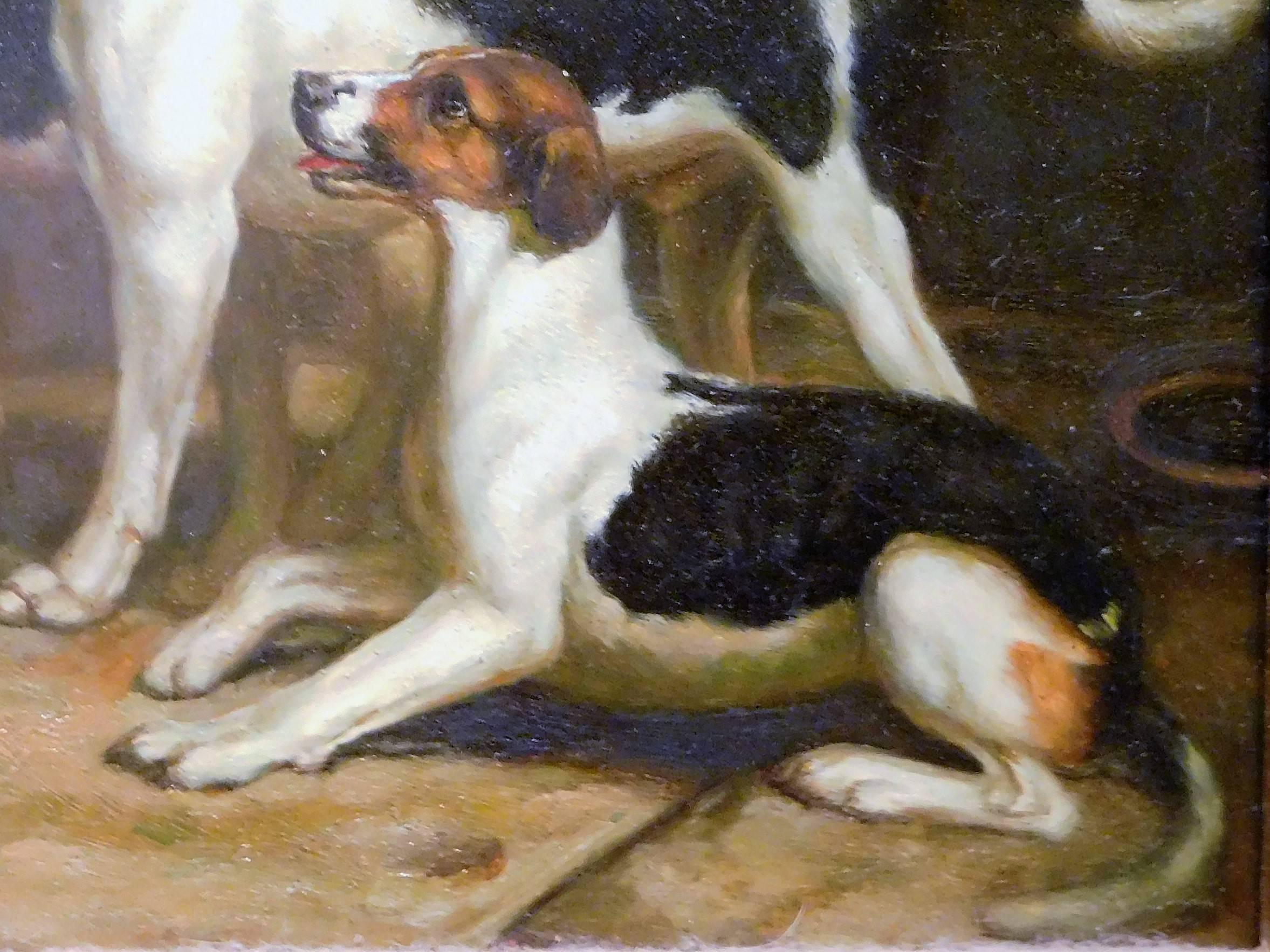 Alert Hounds, Oil Painting on Pine Panel, Late Victorian British School For Sale 1