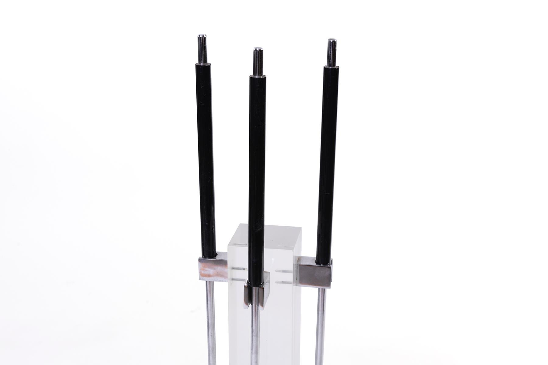 Dazzling set of fireplace tools in clear lucite and polished chrome by Alessandro Albrizzi.