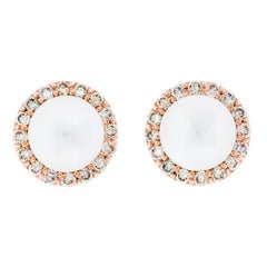 Alessa Pearl Stud + Diamond Cluster 18 Karat Rose Gold Bloom By Lu Collection