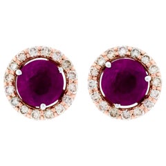 Alessa Ruby Stud and Diamond Cluster 18 Karat White Gold Bloom by Lu Collection