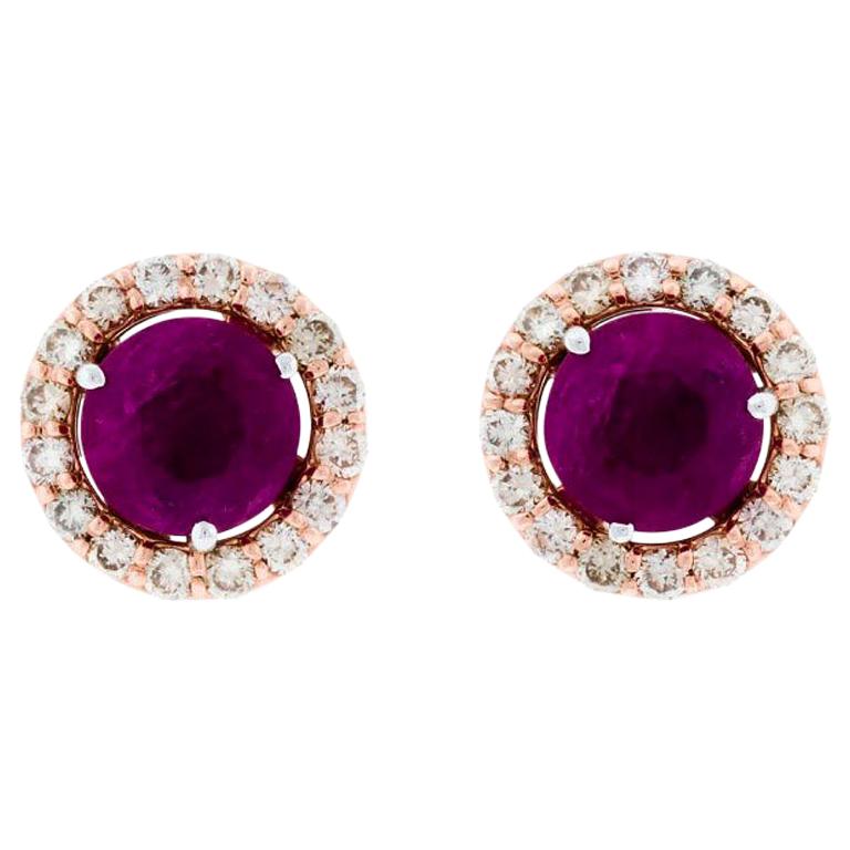 Alessa Ruby Stud and Diamond Cluster 18 Karat White Gold Bloom by Lu Collection For Sale