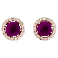 Alessa Ruby Stud and Diamond Cluster 18 Karat White Gold Bloom by Lu Collection