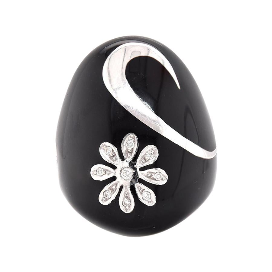 Alessadro Fanfani 18 Karat White Gold and Black Enamel Diamond Ring