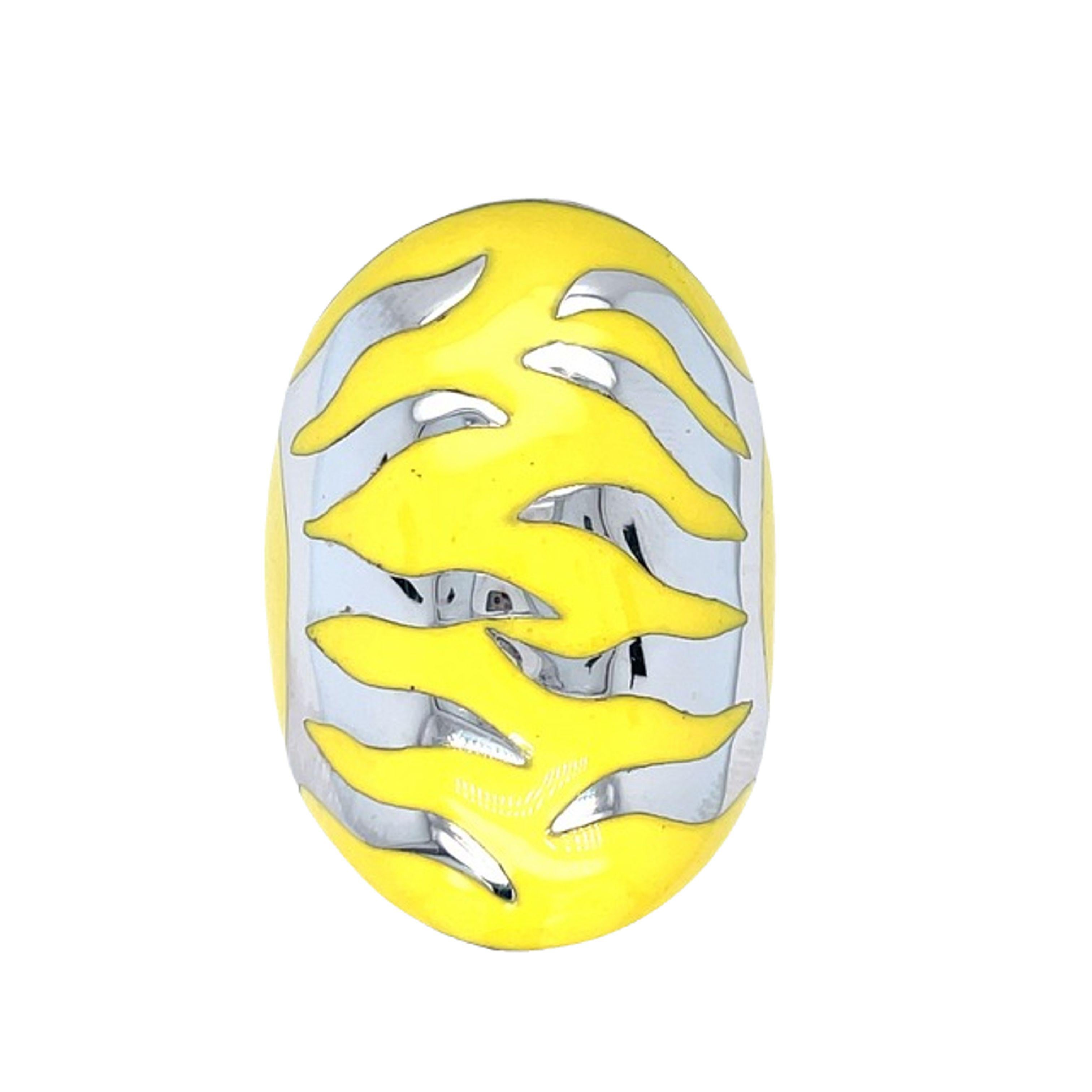 Modern Alessadro Fanfani Yellow Enamel Ring in 18 Karat White Gold For Sale
