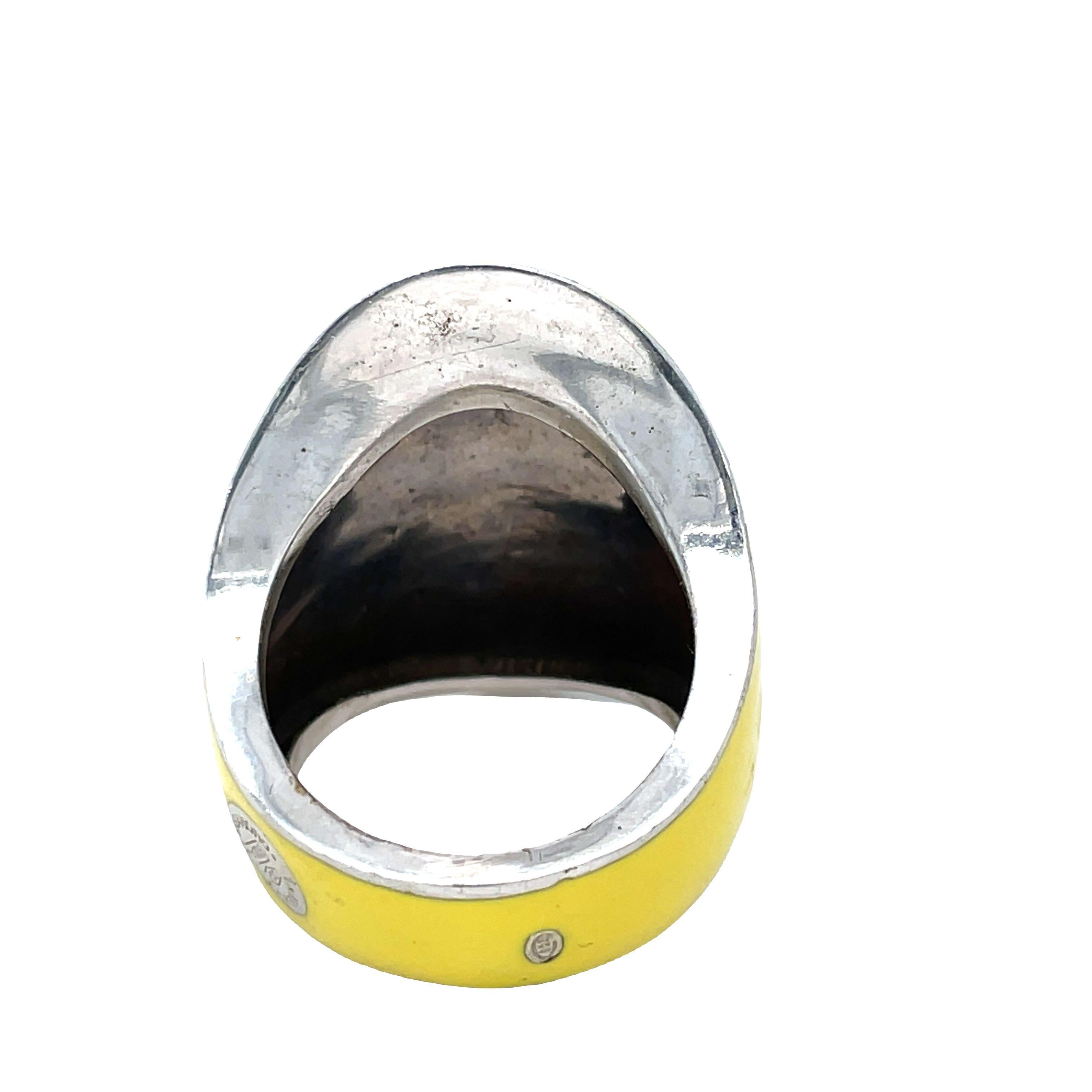 Women's Alessadro Fanfani Yellow Enamel Ring in 18 Karat White Gold For Sale