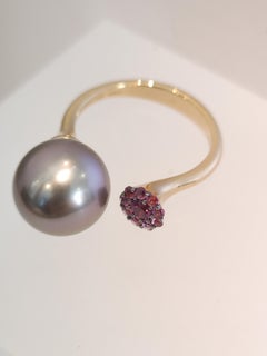 ALESSANDRA DONA Tahiti Pearl Ring with Rhodolite pink gold