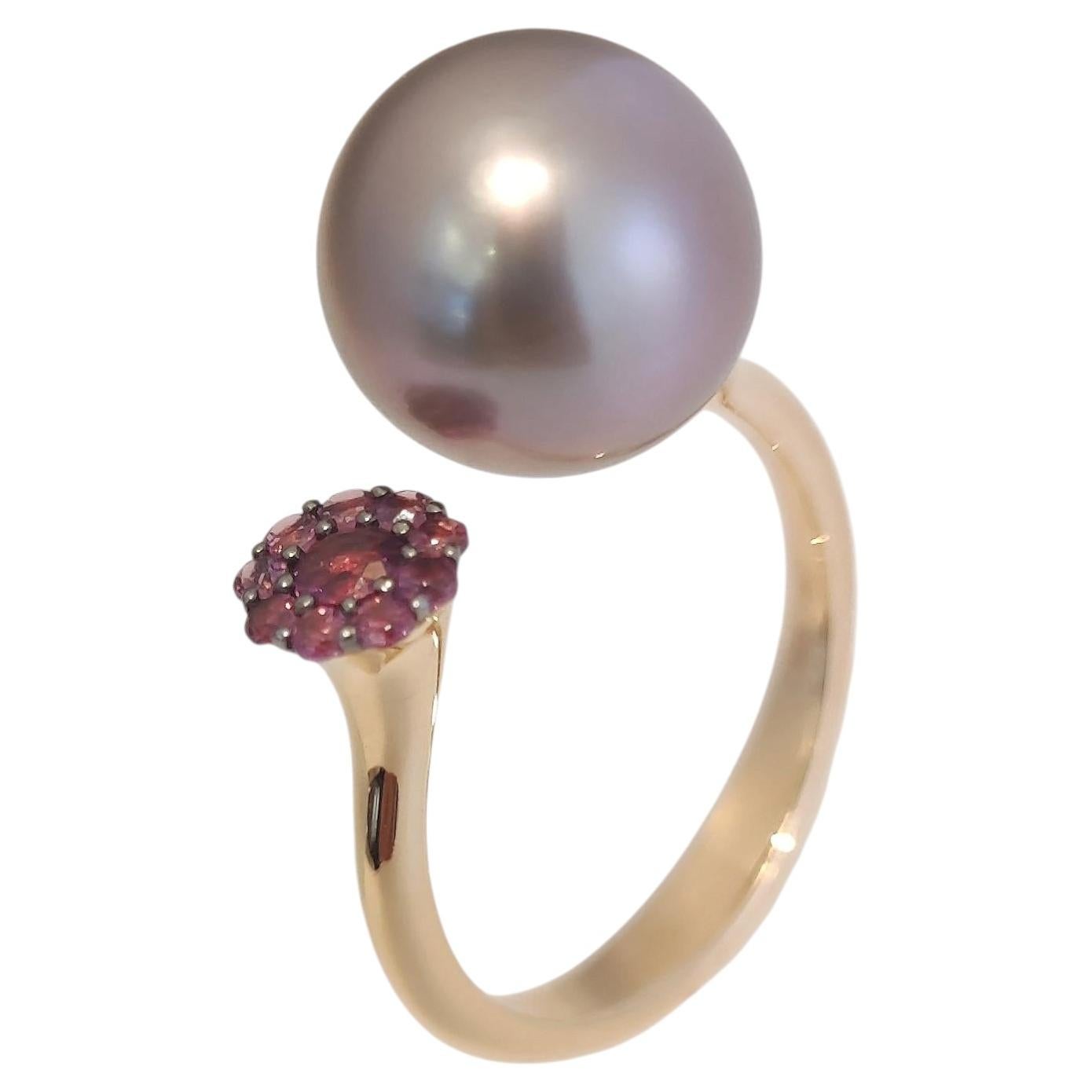 ALESSANDRA DONA Tahiti Pearl Ring with Rhodolite pink gold