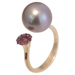 ALESSANDRA DONA Tahiti Pearl Ring with Rhodolite pink gold