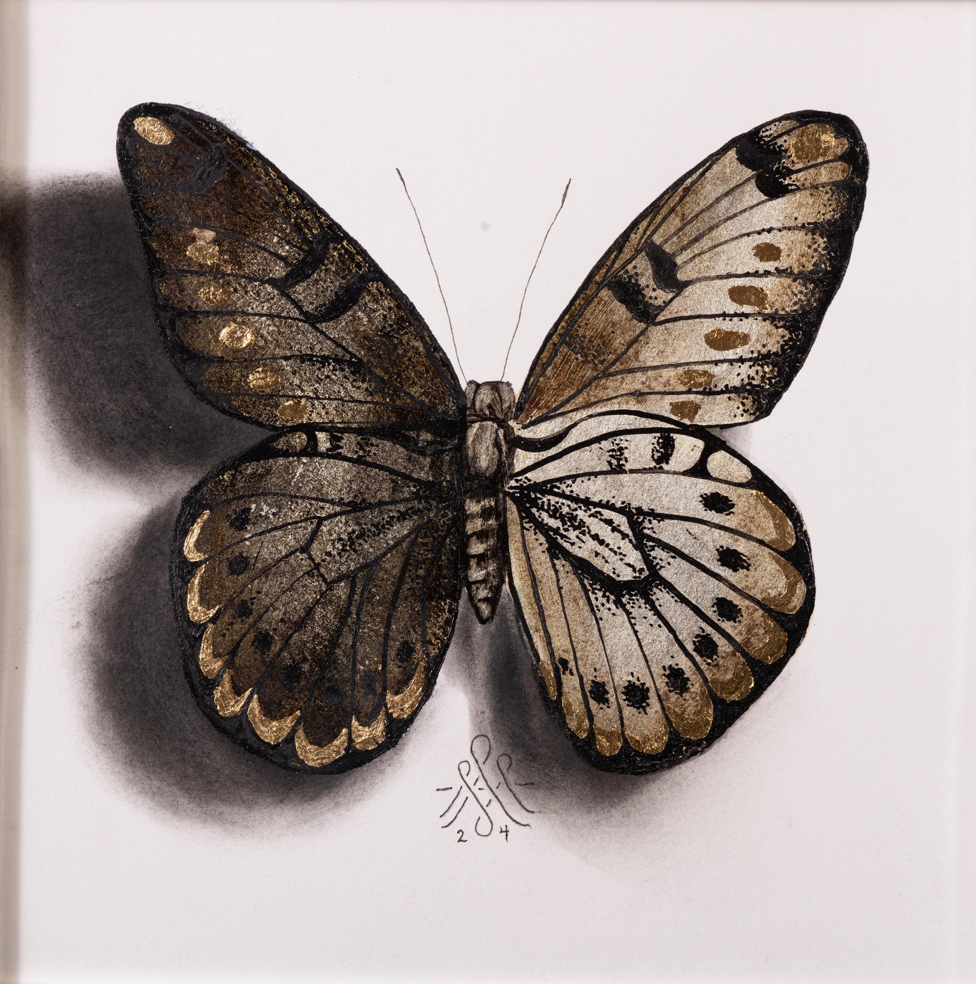 "Butterfly no. 78" Disegno con foglia d'oro e oro bianco di Alessandra Maria