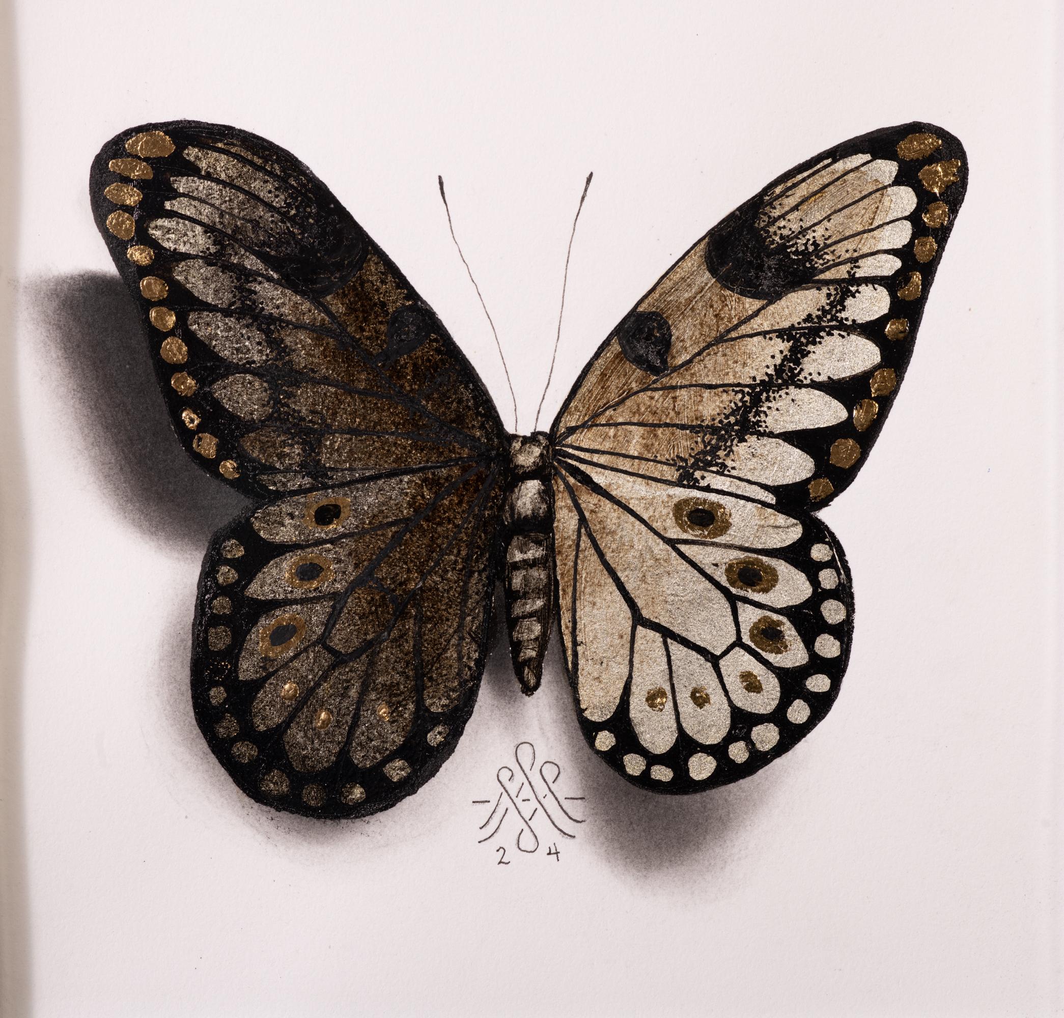 "Butterfly no. 79" Disegno con foglia d'oro e oro bianco di Alessandra Maria