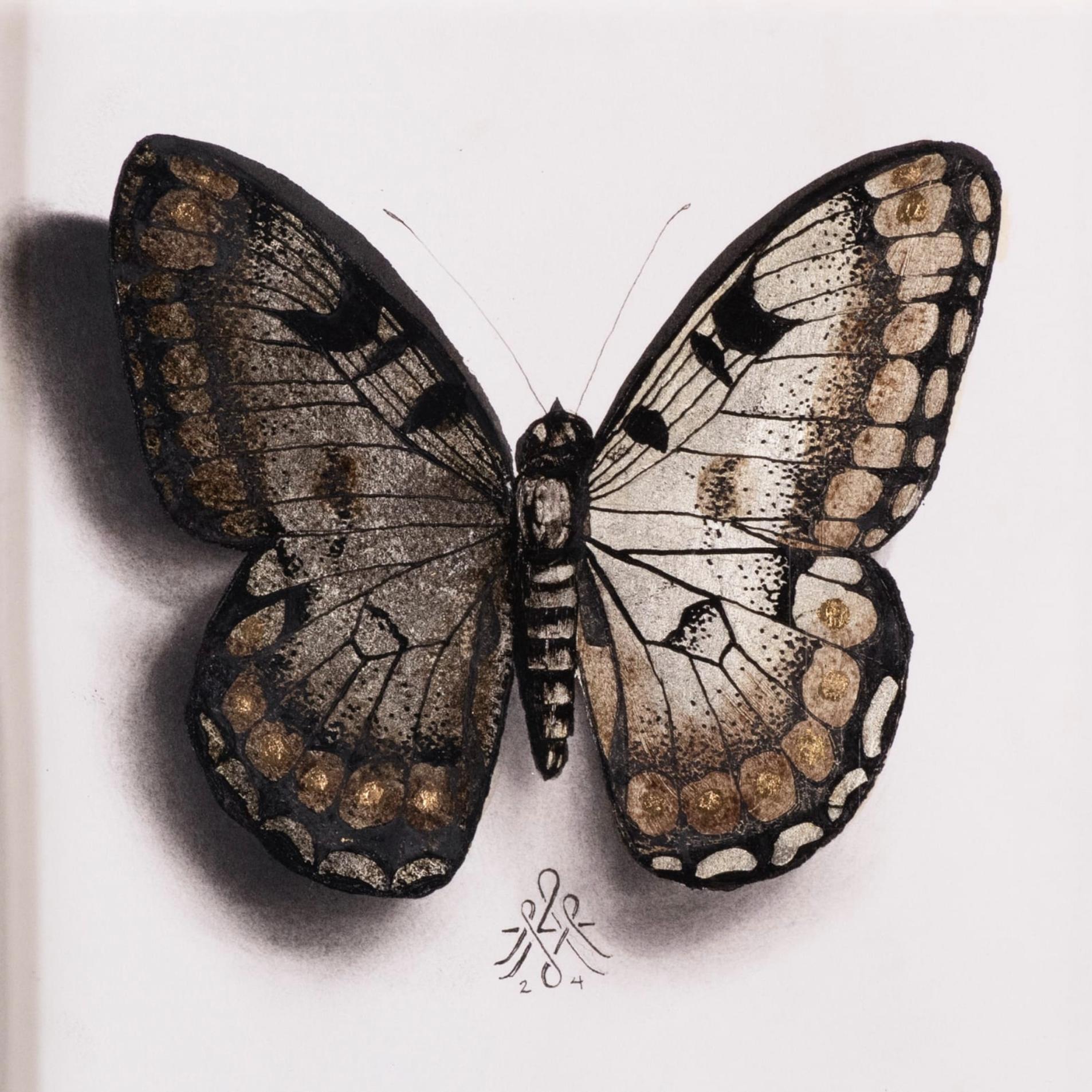 "Butterfly no. 81" Disegno con foglia d'oro e oro bianco di Alessandra Maria